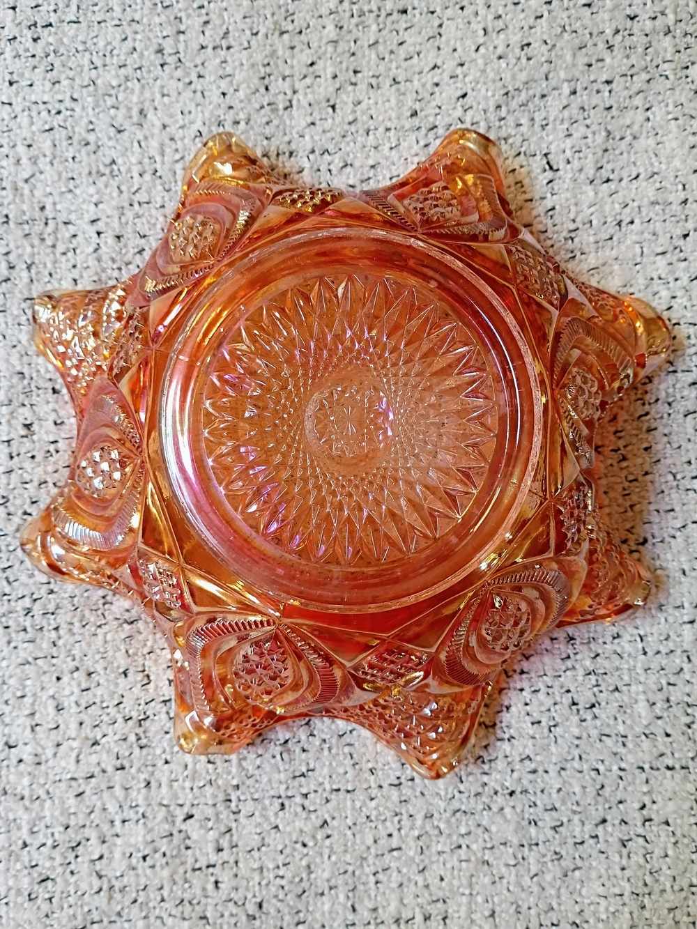Vintage-Style Amber Carnival Glass Decorative Bowl - Home Art - Picture 2 of 4